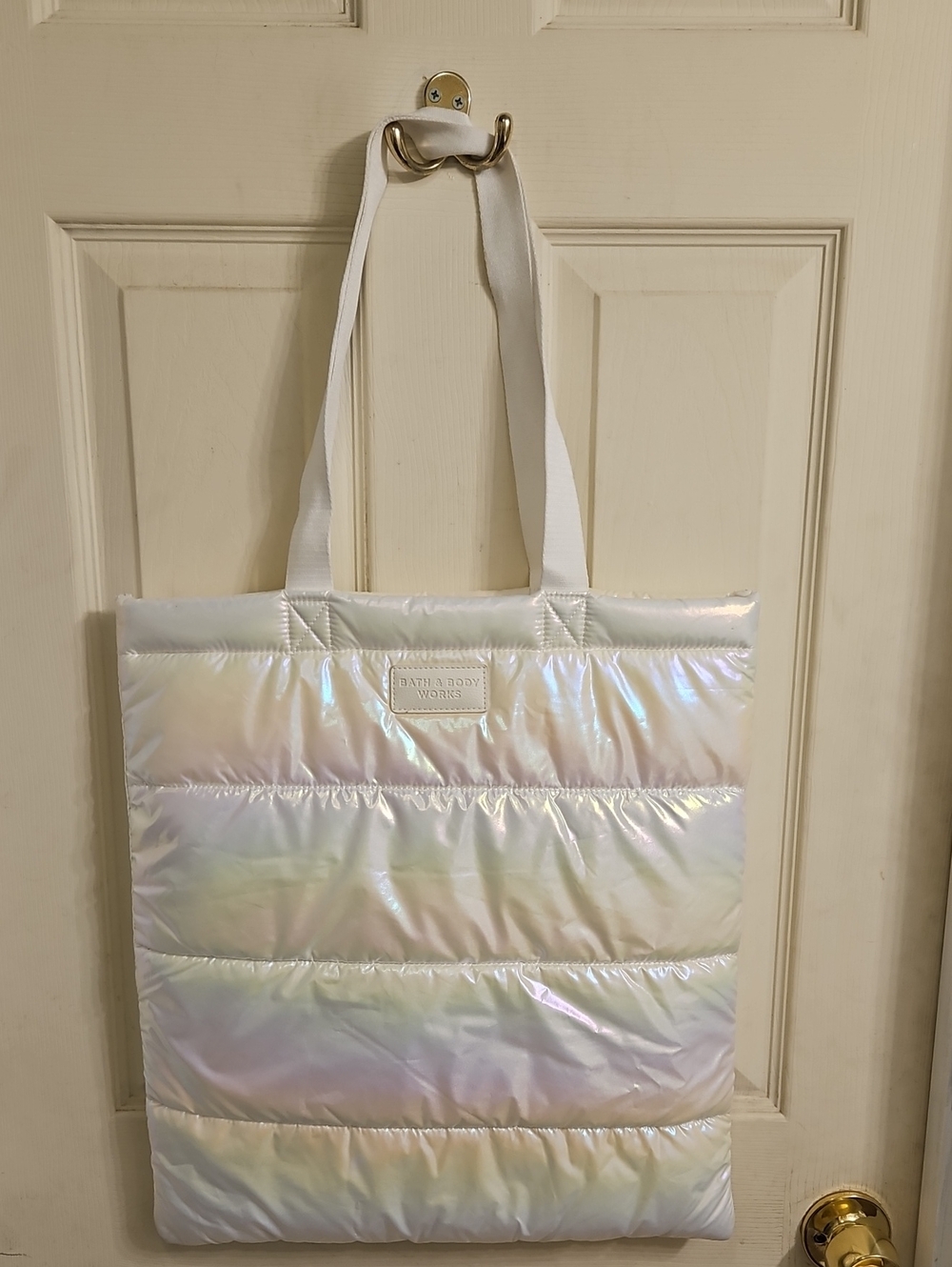 Bath & Body Works Iridescent White Puffer Tote Bag